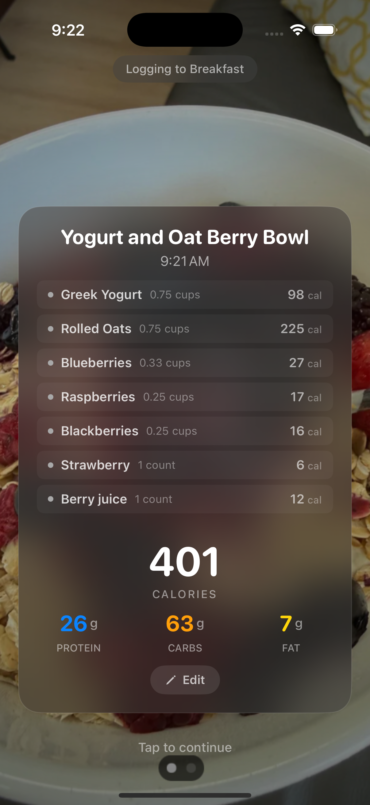 Final nutrition breakdown